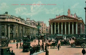 Londen, Bank of England en Royal Exchange, ca. 1910 door Unbekannt