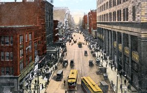 Uitzicht naar het oosten langs Market Street vanaf City Hall, Philadelphia, Pennsylvania, VS