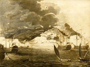 Lord Exmouths vloot bombardeert de stad Algiers, 1816 door Unbekannt