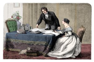 Lord Melbourne instrueert een jonge koningin Victoria
