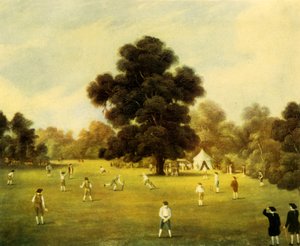 Heren en edelen van Surrey en Kent spelen cricket in Knole Park, Kent, 1775, 1947