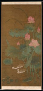 Lotus en watervogels, ca. 1300 door Unbekannt