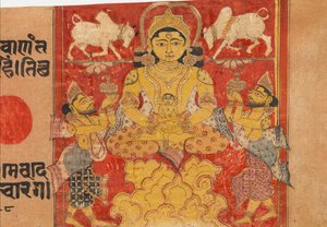 Lustratie van de baby Jina Mahavira: Folio uit een Kalpasutra-manuscript, laat 14e eeuw
