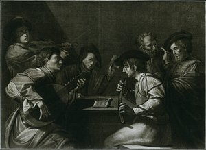 Luit, viool en zwarte gebogen zink, Italiaanse gravure uit het jaar 1784