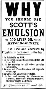 Tijdschriftadvertentie voor Scotts Emulsie van Levertraan, 1890 door Unbekannt