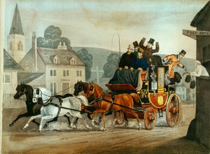 Postkoets op de route van Bath naar Londen