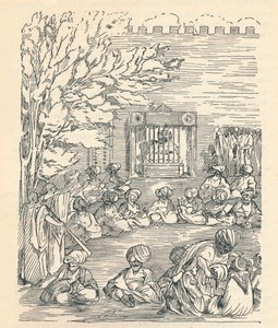 Majoor Denhan en zijn gezelschap ontvangen door de sjeik van Bornu, 1826, 1912 door Unbekannt