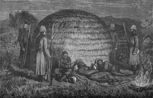 Majoor Marter en zijn mannen bewaken Cetewayo in de inheemse Kraal, ca. 1880 door Unbekannt