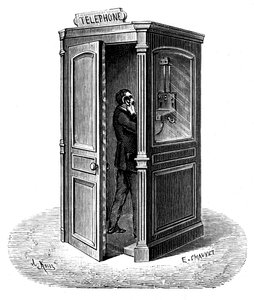 Bellen vanuit een telefooncel, 1888 door Unbekannt
