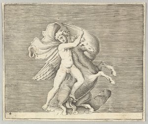 Man worstelt met gevleugeld paard, gepubliceerd ca. 1599-1622 door Unbekannt