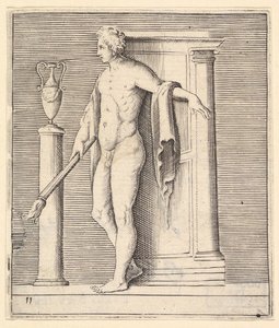 Man met Fakkel bij Tempeldeur, gepubliceerd ca. 1599-1622 door Unbekannt