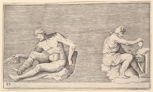 Man met vleugel, man met vaas en hond, gepubliceerd ca. 1599-1622