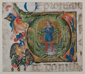Manuscriptverlichting met initiaal Q, uit een koorboek, eerste helft 15e eeuw