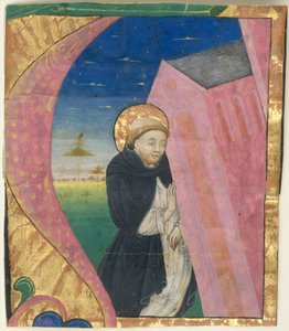 Manuscript Illuminatie met Sint Dominicus die de kerk van Sint Jan redt... midden 15e eeuw