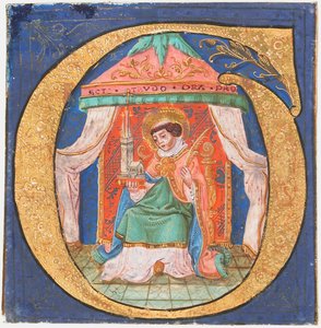 Manuscriptverlichting met Sint Trudo Trond in een Initiaal O, uit een Koorboek, 15e eeuw door Unbekannt