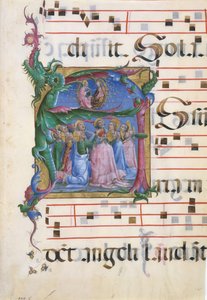 Manuscriptverlichting met de tenhemelopneming van de Maagd in een initiaal A..., Italiaans, 1450-60 door Unbekannt