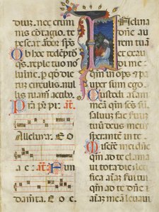 Manuscriptblad met koning David in een initiaal I, uit een psalter, vroege 15e eeuw