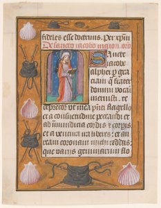 Manuscriptblad met Sint Jacobus de Meerdere, uit een Getijdenboek, ca. 1500