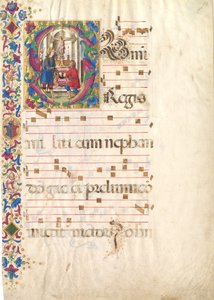 Manuscriptblad met Sint Jan Gualbert in een Initiaal S, uit een Antifonarium, begin 16e eeuw door Unbekannt