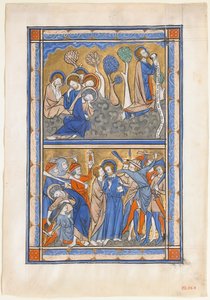 Manuscriptblad met de Agonie in de Tuin en Verraad van Christus, uit een Koninklijke Psalter, ca. 1270 door Unbekannt