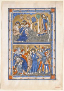 Manuscriptblad met de Agonie in de Tuin en de Verraad van Christus, uit een Koninklijk Psalter, ca. 1270 door Unbekannt