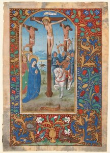 Manuscriptblad met de kruisiging, uit een getijdenboek door Unbekannt