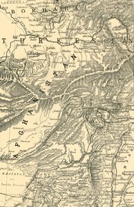 Kaart die de route van generaal Roberts naar Kabul aangeeft... en de Britse en Russische grenzen, 1901 door Unbekannt