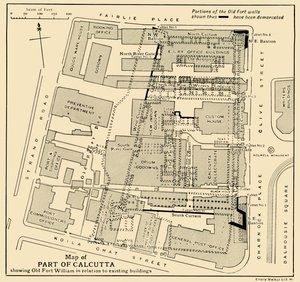 Kaart van een Deel van Calcutta met het Oude Fort William in relatie tot bestaande gebouwen, 1925 door Unbekannt