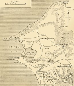 Kaart van Suvla Bay, Gallipoli-schiereiland, Eerste Wereldoorlog, 1915, ca. 1920 door Unbekannt