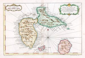 Kaart van het Caribische eiland Guadeloupe, ca. 1764 door Unbekannt