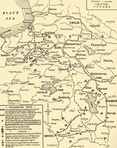 Kaart van de grens tussen Rusland en Turkije, Eerste Wereldoorlog, ca. 1920 door Unbekannt