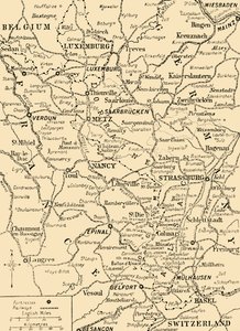 Kaart met de grens tussen Frankrijk en Duitsland, Eerste Wereldoorlog, c1915, c1920 door Unbekannt