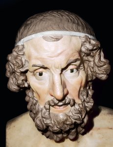 Marmeren portretbuste van Homerus, Romeins, uit Baiae, Campania, Italië, 1e-2e eeuw