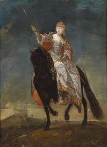 Maria Theresia als Koningin van Hongarije op de kroningsheuvel van Pressburg, midden 18e eeuw