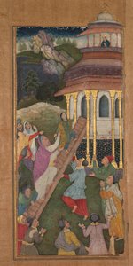 Maria beklimt de trappen naar de tempel, uit een Mirat al-quds Spiegel van Heiligheid..., 1602-1604 door Unbekannt