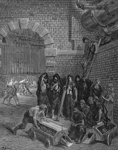 Mannen nemen een pauze van het laden van de retorten, Lambeth Gasworks, 1872