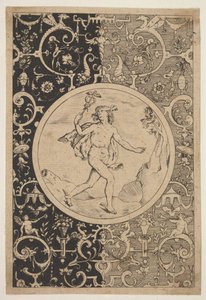Mercurius in een decoratief kader met grotesken, ca. 1600-1630 door Unbekannt