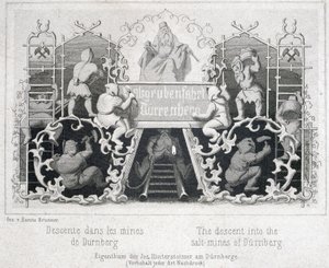 Zoutmijn: de afdaling in de zoutmijnen van Durrnberg, Oostenrijk, rond 1850 door Unbekannt