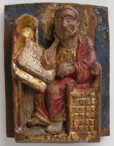 Miniatuur reliëf van Sint Marcus aan zijn schrijftafel, ca. 1200-1225