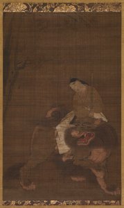 Monju als kind rijdend op een leeuw, 1392-1573 door Unbekannt