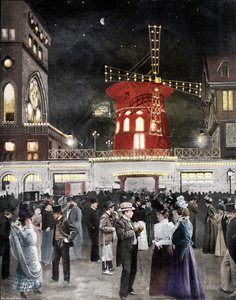 Montmartre amuseert zich, De Uitgang van de Moulin Rouge, 1900 door Unbekannt