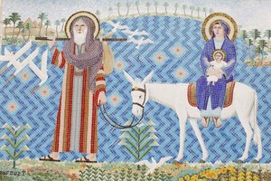 Mozaïek in El Moallaqah koptisch orthodoxe kerk: de vlucht naar Egypte, Caïro, Egypte