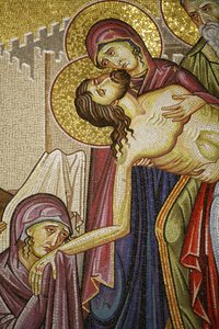 Mozaïek van de dood van Christus in de Heilig Grafkerk, Jeruzalem, Israël