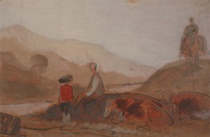 Berglandschap met figuren bij een meer, 1825-1830 door Unbekannt