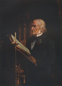 Mr Gladstone leest de les in de Hawarden Kerk