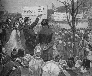 Mr. Phelps plant de Shakespeare-eik op Primrose Hill, Londen, ca. 1890 door Unbekannt