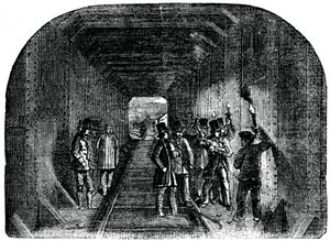 De heer Stephenson plaatst de laatste klinknagel, 1886