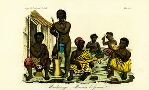 Muchicongo mannen en vele vrouwen buiten een hut, Angola door Unbekannt
