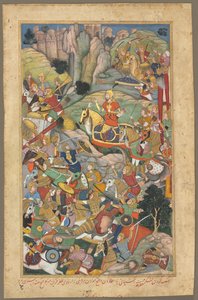 Mogolheerser Humayun verslaat de Afghanen voor de herovering van India, folio uit een Akbar-nama Boek door Unbekannt