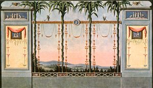 Muurschildering van een galerij-hal grenzend aan een tuin, Leipzig, Duitsland, 1928